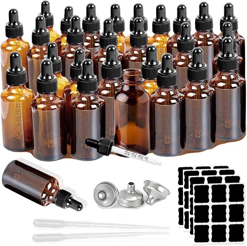 Zsynka 28Pack 2oz Tincture Bottles With Dropper Amber Glass Dropper Bottle with Measured Eye Dropper Funnels,Labels,60ml Empty Bottle Brown for Homemade Vanilla Essential Oil,Tincture,Serum,Liquids - Image 1